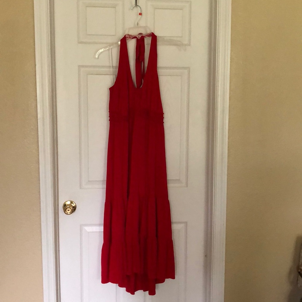 Red halter dress